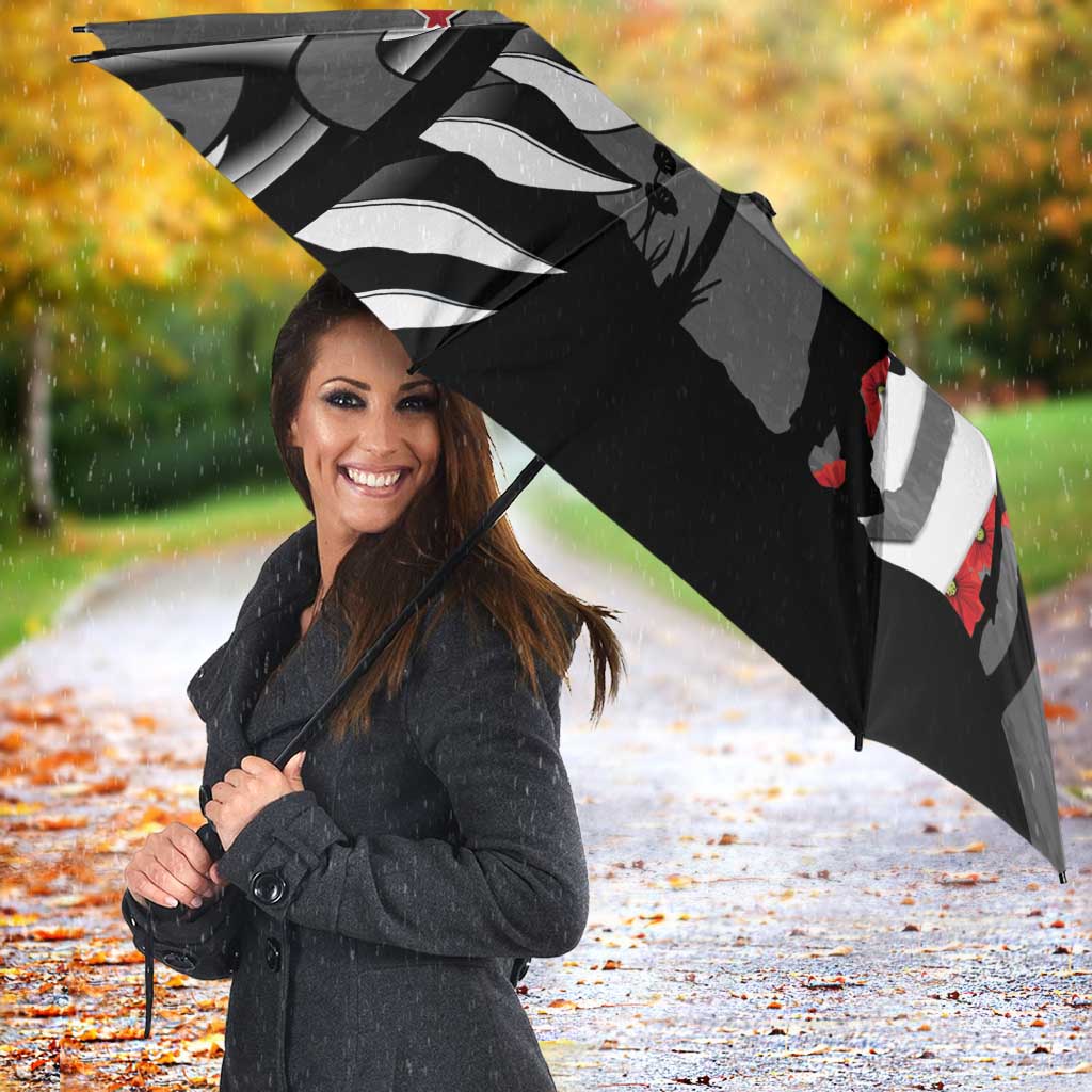 New Zealand ANZAC Day Umbrella 25th April Silver Fern With Poppy - Polynesian Pride