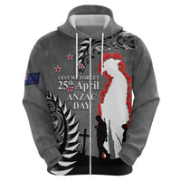 New Zealand ANZAC Day Zip Hoodie 25th April Silver Fern With Poppy