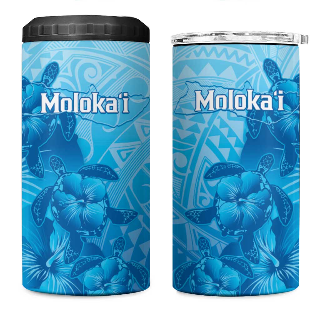 Aloha Hawaii Molokai Island 4 in 1 Can Cooler Tumbler Hibiscus Tribal Honu Hawaiian Tattoo