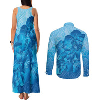 Aloha Hawaii Molokai Island Couples Matching Tank Maxi Dress and Long Sleeve Button Shirt Hibiscus Tribal Honu Hawaiian Tattoo
