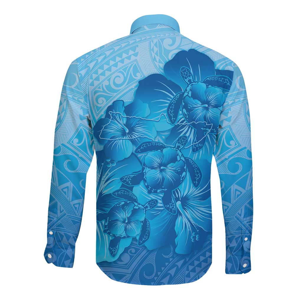 Aloha Hawaii Molokai Island Long Sleeve Button Shirt Hibiscus Tribal Honu Hawaiian Tattoo
