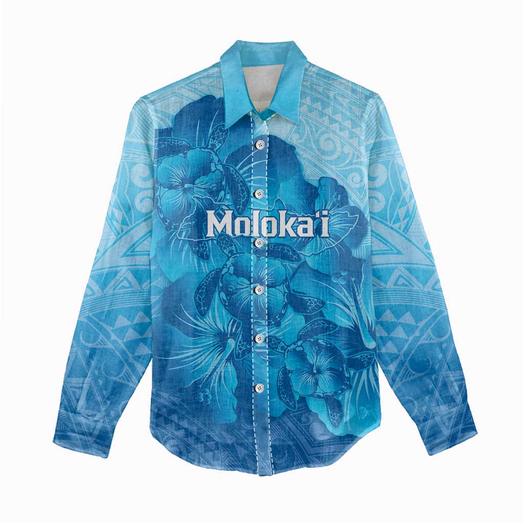 Aloha Hawaii Molokai Island Women Casual Shirt Hibiscus Tribal Honu Hawaiian Tattoo