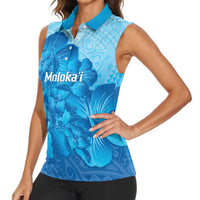 Aloha Hawaii Molokai Island Women Sleeveless Polo Shirt Hibiscus Tribal Honu Hawaiian Tattoo