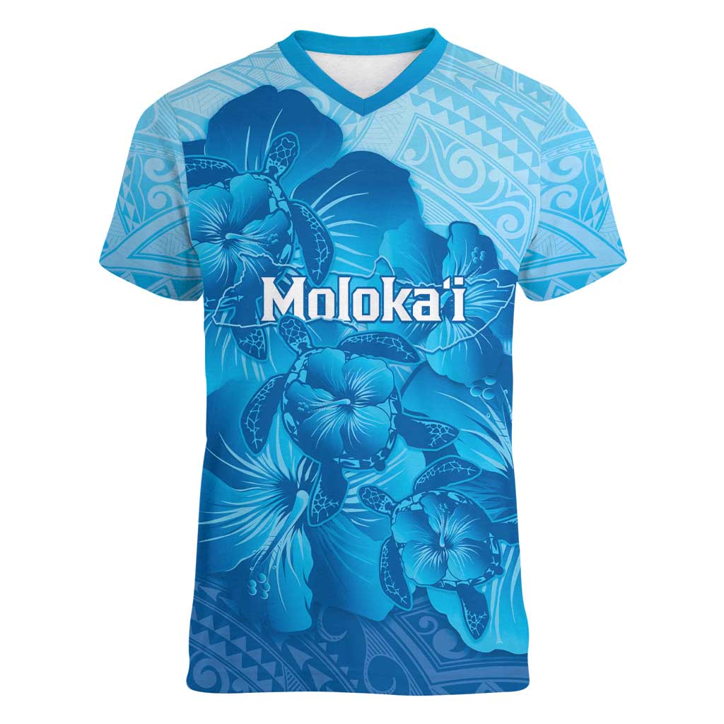 Aloha Hawaii Molokai Island Women V-Neck T-Shirt Hibiscus Tribal Honu Hawaiian Tattoo