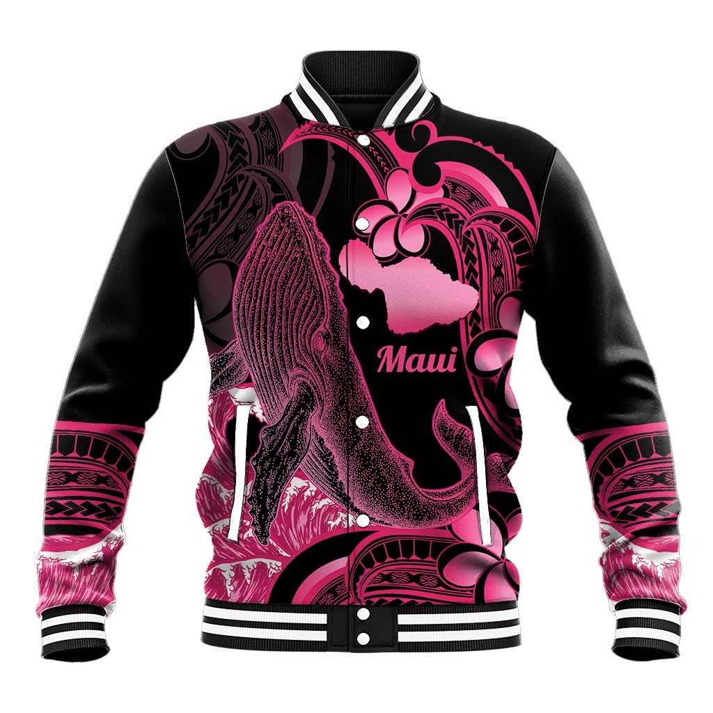 Aloha Hawaii Maui Baseball Jacket Valley Isle Humpback Whale Black LT14 Unisex Black - Polynesian Pride