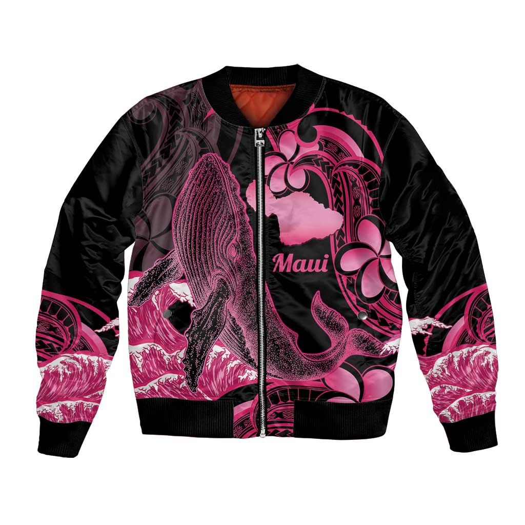Aloha Hawaii Maui Bomber Jacket Valley Isle Humpback Whale Black LT14 Unisex Black - Polynesian Pride