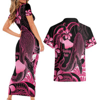 Aloha Hawaii Maui Couples Matching Short Sleeve Bodycon Dress and Hawaiian Shirt Valley Isle Humpback Whale Black
