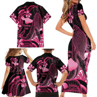 Aloha Hawaii Maui Family Matching Short Sleeve Bodycon Dress and Hawaiian Shirt Valley Isle Humpback Whale Black