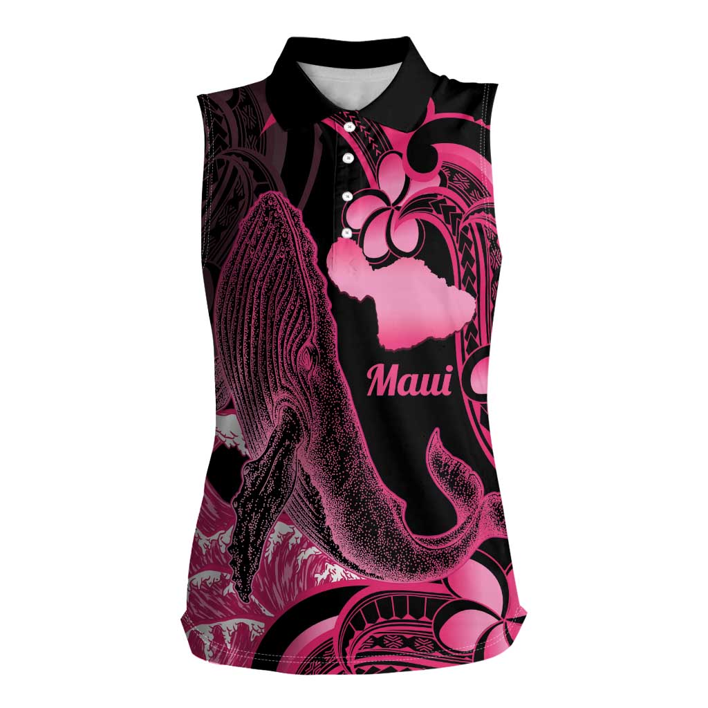 Aloha Hawaii Maui Women Sleeveless Polo Shirt Valley Isle Humpback Whale Black
