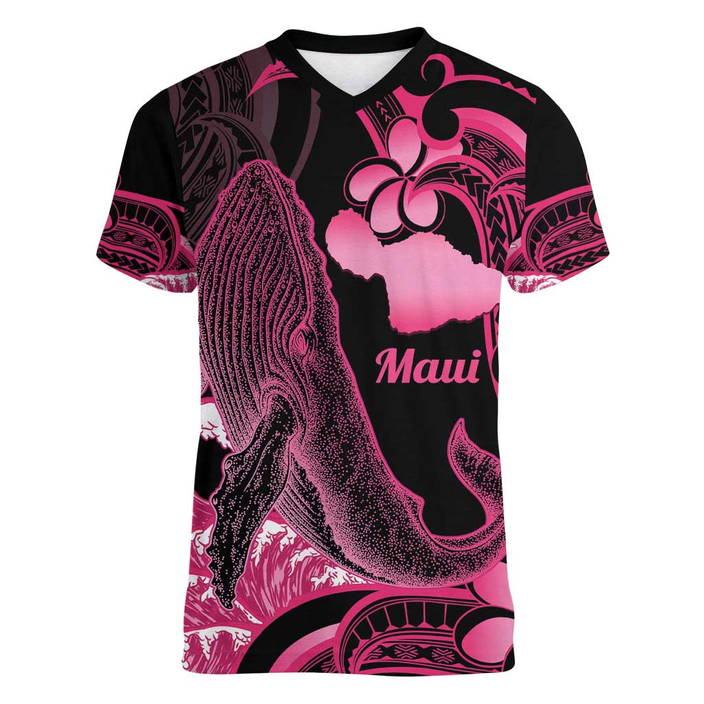 Aloha Hawaii Maui Women V-Neck T-Shirt Valley Isle Humpback Whale Black LT14 Female Black - Polynesian Pride