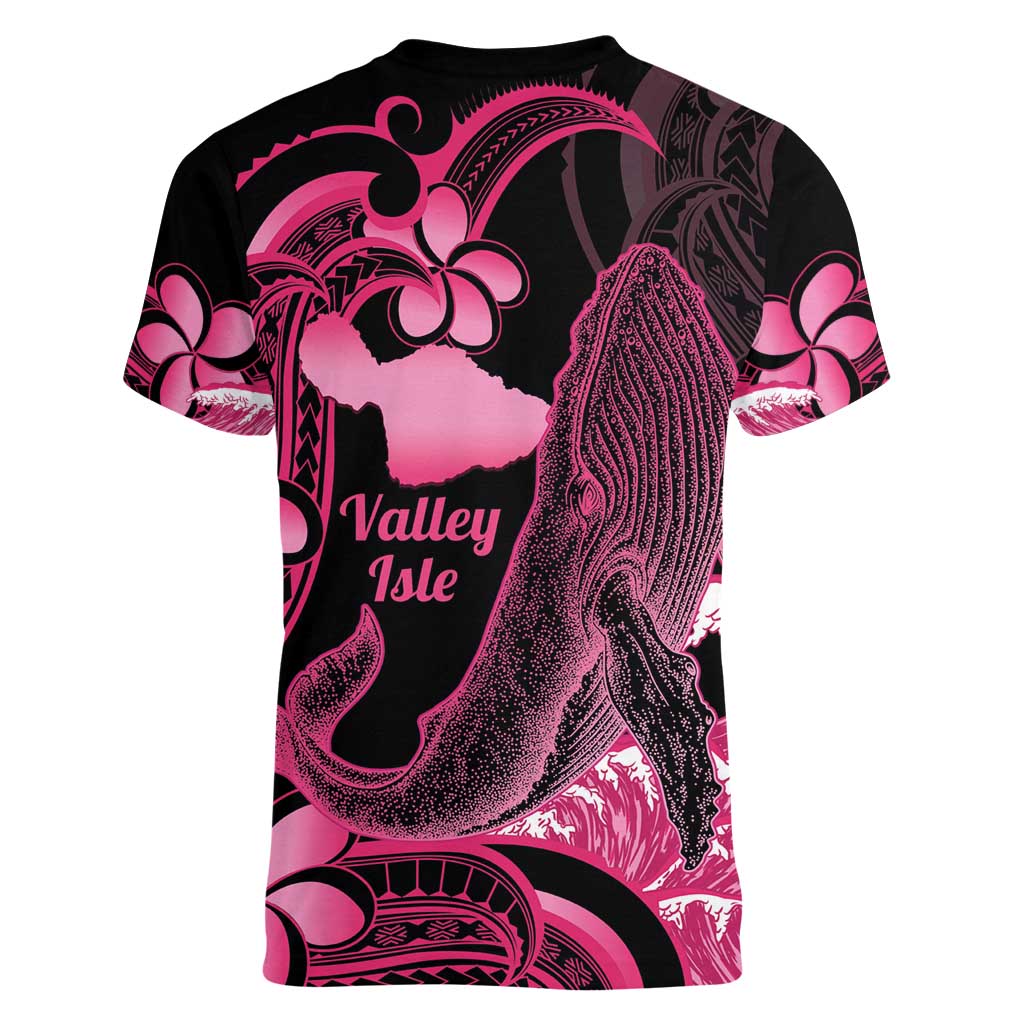 Aloha Hawaii Maui Women V-Neck T-Shirt Valley Isle Humpback Whale Black LT14 - Polynesian Pride