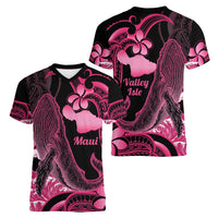 Aloha Hawaii Maui Women V-Neck T-Shirt Valley Isle Humpback Whale Black LT14 - Polynesian Pride