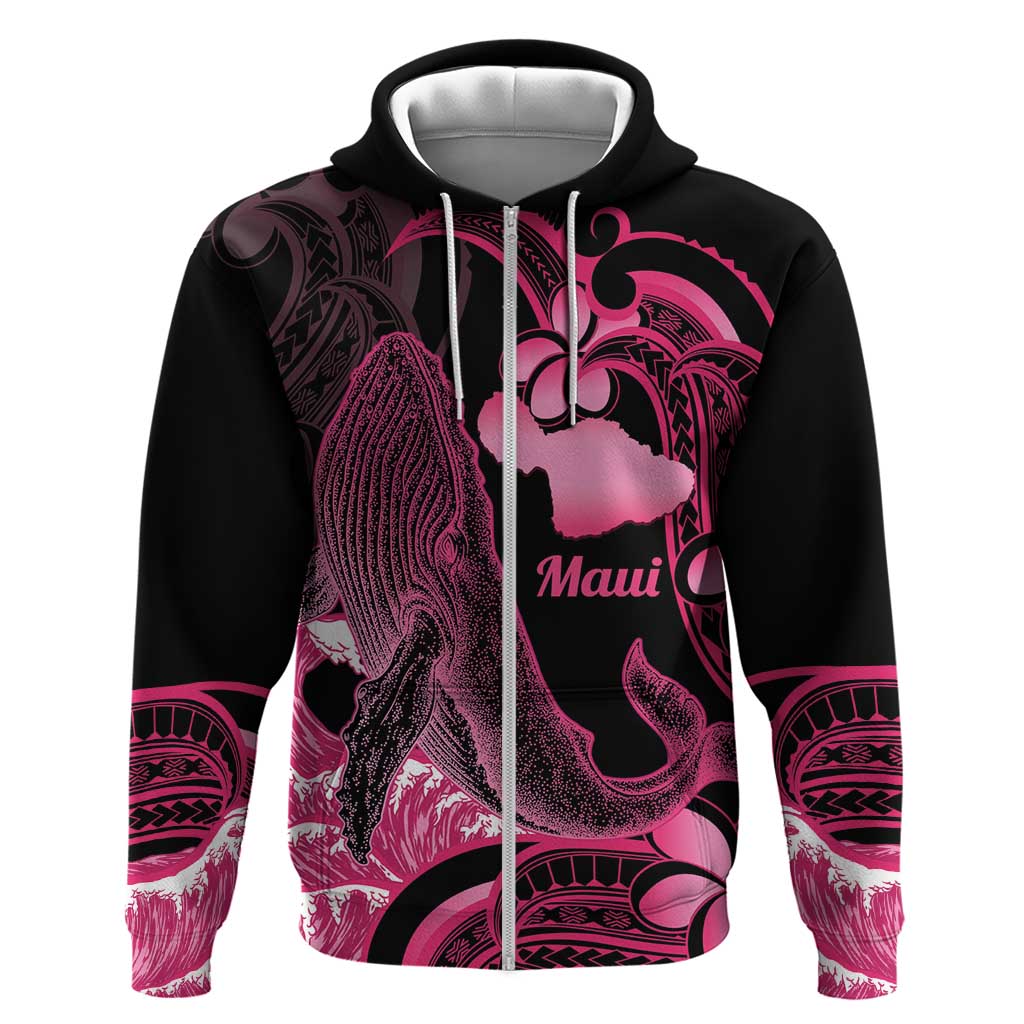 Aloha Hawaii Maui Zip Hoodie Valley Isle Humpback Whale Black LT14 Zip Hoodie Black - Polynesian Pride