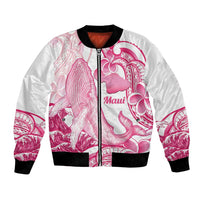 Aloha Hawaii Maui Bomber Jacket Valley Isle Humpback Whale White LT14 Unisex White - Polynesian Pride