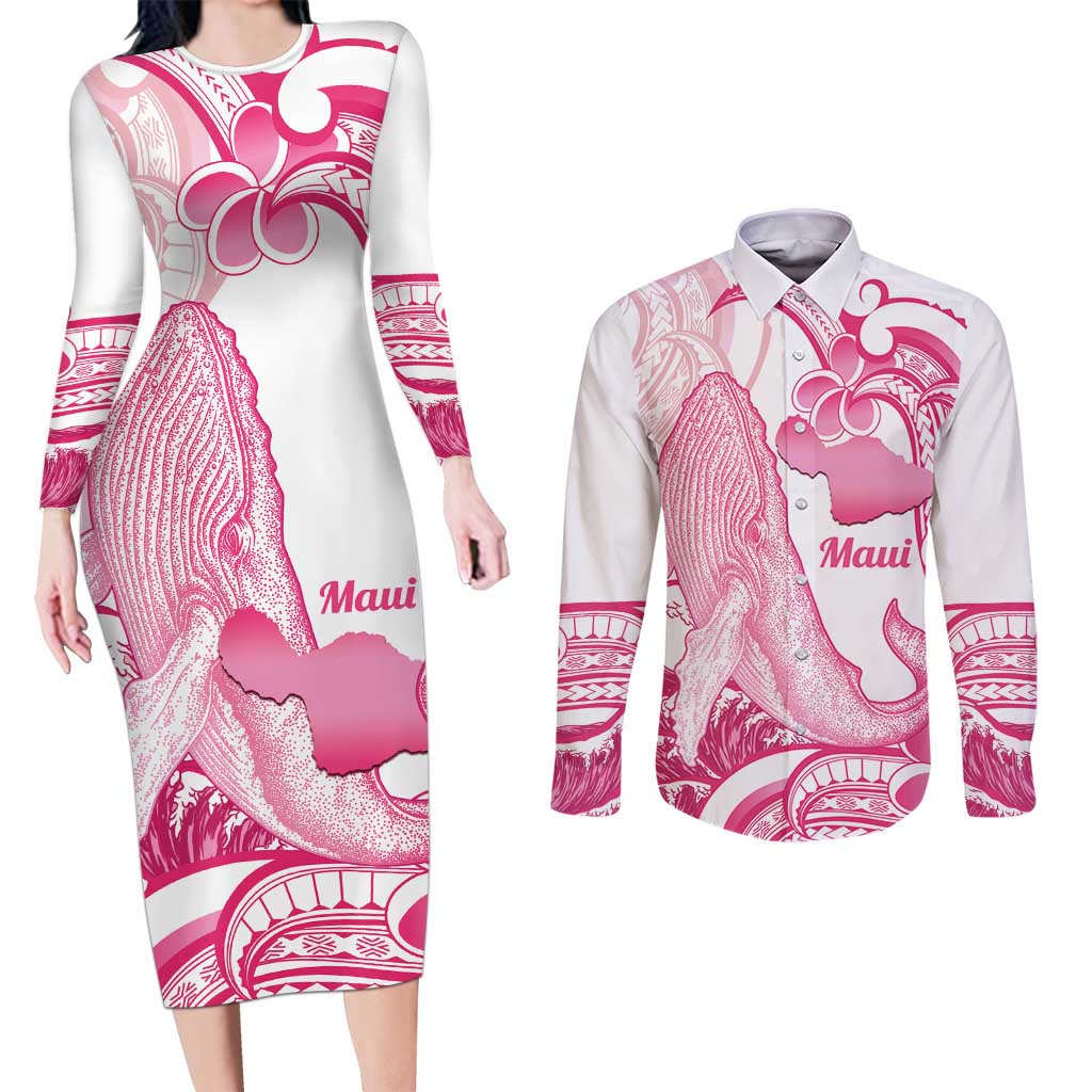 Aloha Hawaii Maui Couples Matching Long Sleeve Bodycon Dress and Long Sleeve Button Shirt Valley Isle Humpback Whale White LT14 White - Polynesian Pride