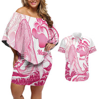 Aloha Hawaii Maui Couples Matching Off Shoulder Short Dress and Hawaiian Shirt Valley Isle Humpback Whale White