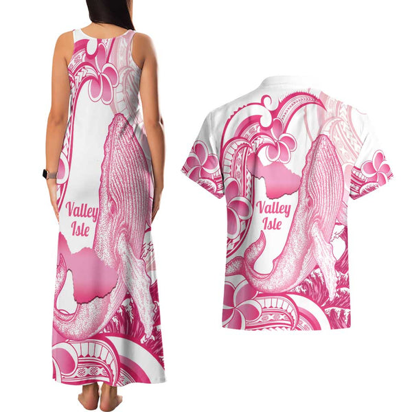 Hawaii Maui Couples Matching Tank Maxi Dress and Long Sleeve Button Shirts Polynesian Fish Hook Hibiscus Purple Version LT05 main image 1