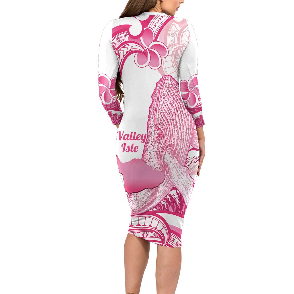Aloha Hawaii Maui Family Matching Long Sleeve Bodycon Dress and Hawaiian Shirt Valley Isle Humpback Whale White