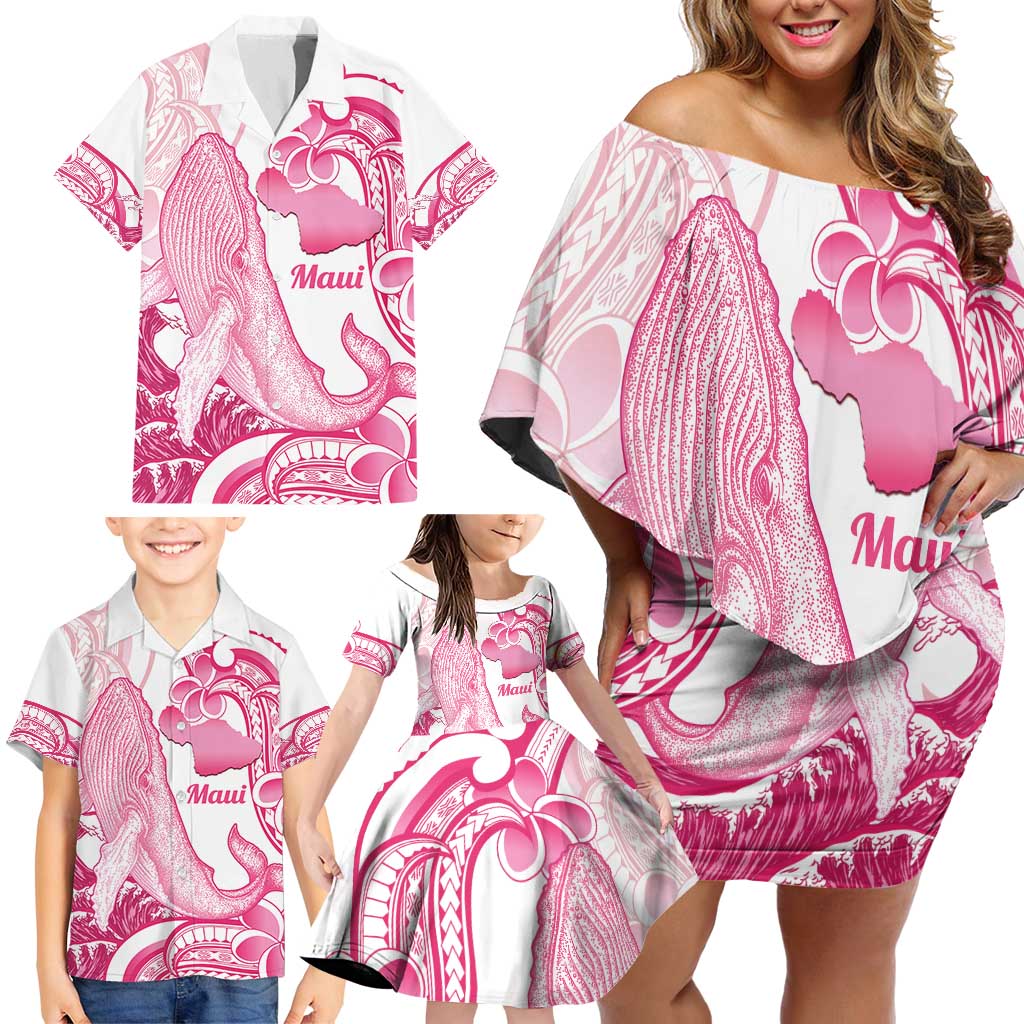 Aloha Hawaii Maui Family Matching Off Shoulder Short Dress and Hawaiian Shirt Valley Isle Humpback Whale White