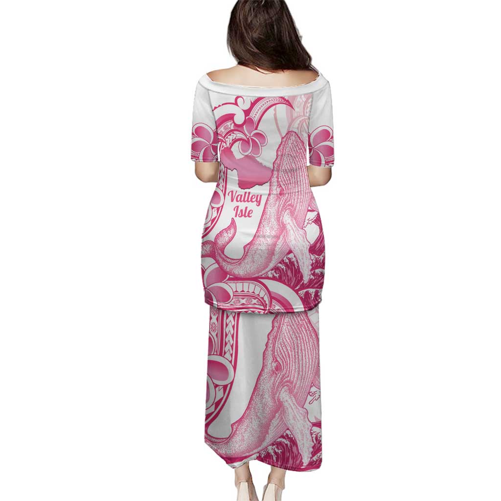 Aloha Hawaii Maui Family Matching Puletasi and Hawaiian Shirt Valley Isle Humpback Whale White