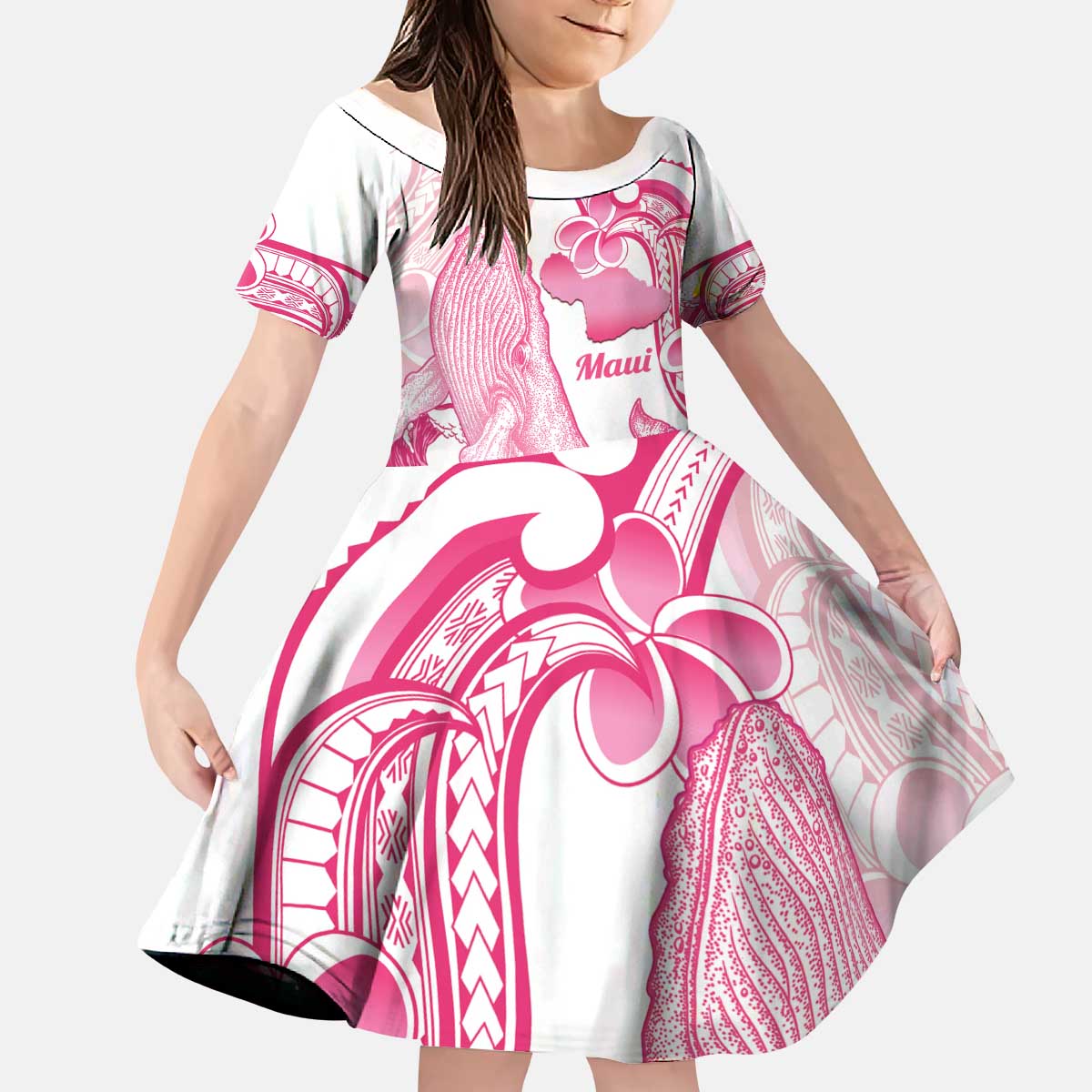Aloha Hawaii Maui Kid Short Sleeve Dress Valley Isle Humpback Whale White