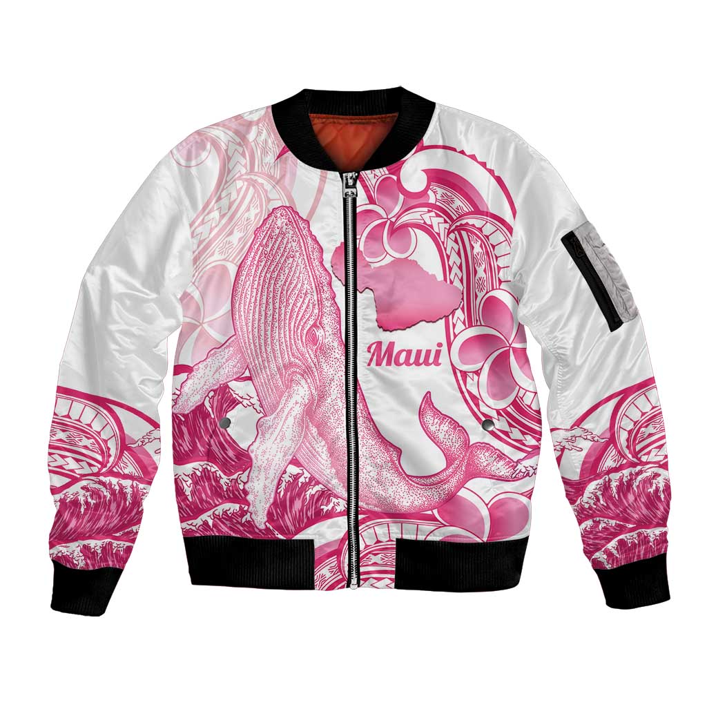 Aloha Hawaii Maui Sleeve Zip Bomber Jacket Valley Isle Humpback Whale White LT14 Unisex White - Polynesian Pride