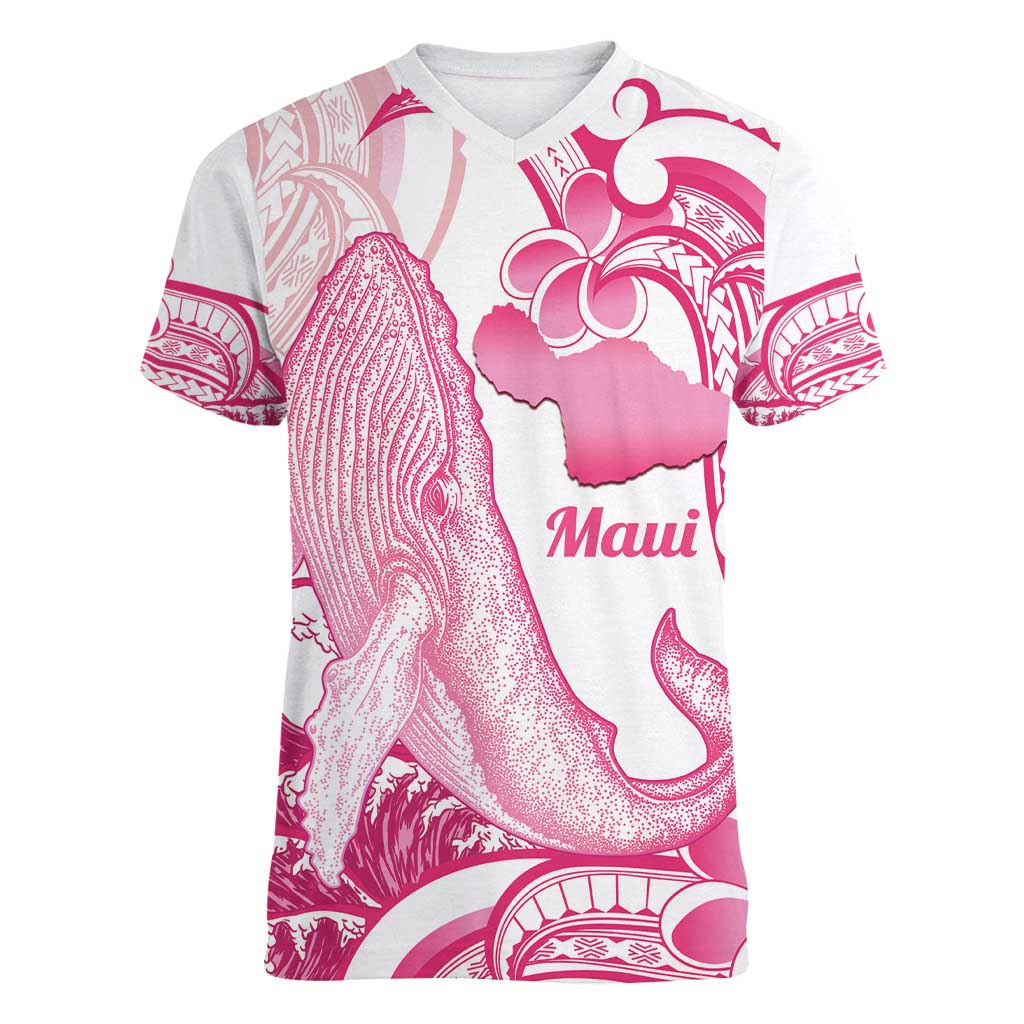 Aloha Hawaii Maui Women V-Neck T-Shirt Valley Isle Humpback Whale White LT14 Female White - Polynesian Pride