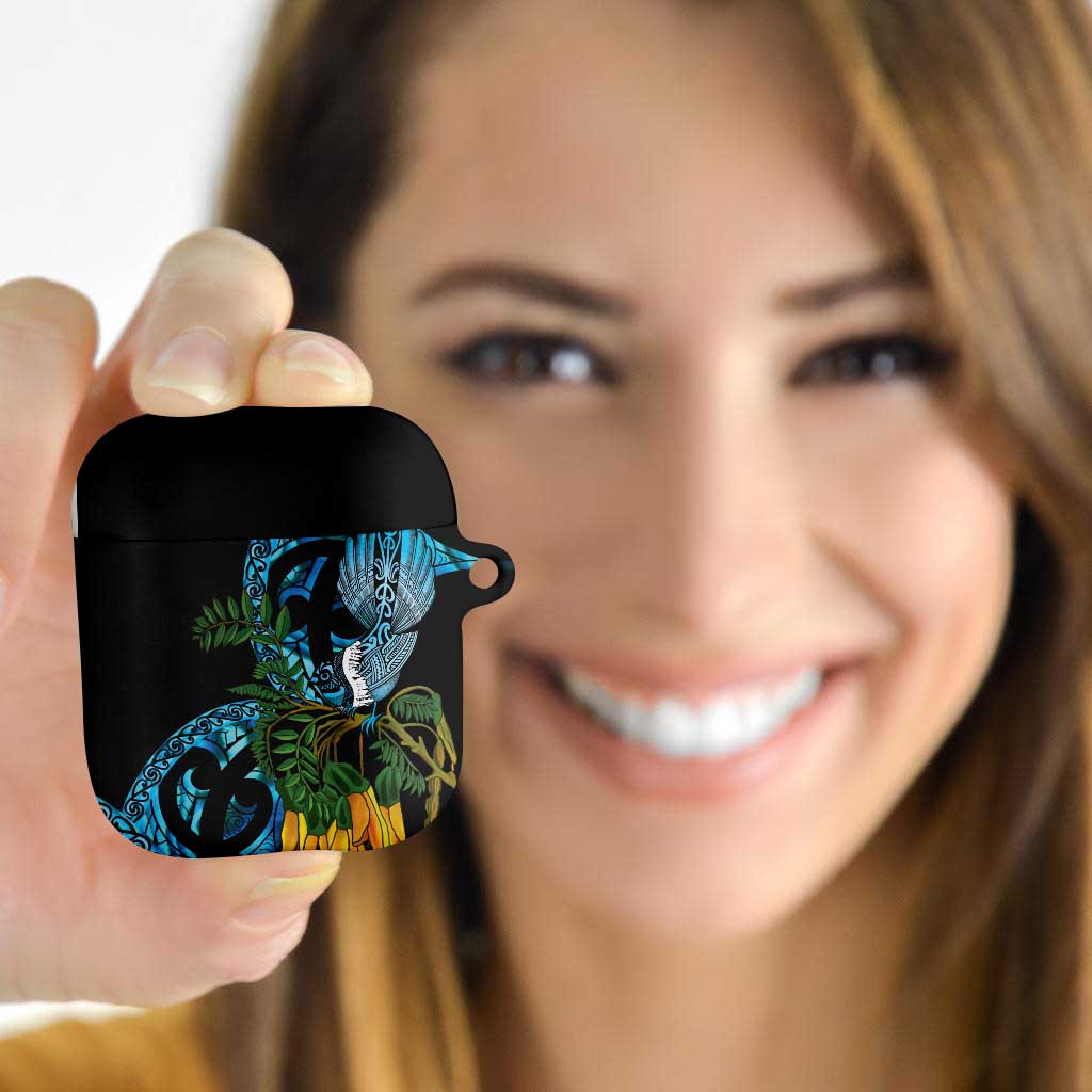 Turquoise New Zealand Kowhai And Piwakawaka AirPods Case Maori Ngaru Paua Shell - Polynesian Pride