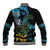 Turquoise New Zealand Kowhai And Piwakawaka Baseball Jacket Maori Ngaru Paua Shell
