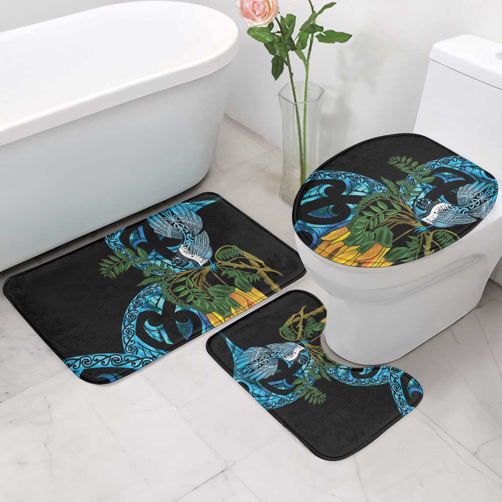 Turquoise New Zealand Kowhai And Piwakawaka Bathroom Set Maori Ngaru Paua Shell - Polynesian Pride