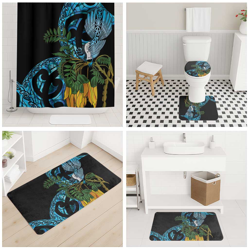 Turquoise New Zealand Kowhai And Piwakawaka Bathroom Set Maori Ngaru Paua Shell - Polynesian Pride