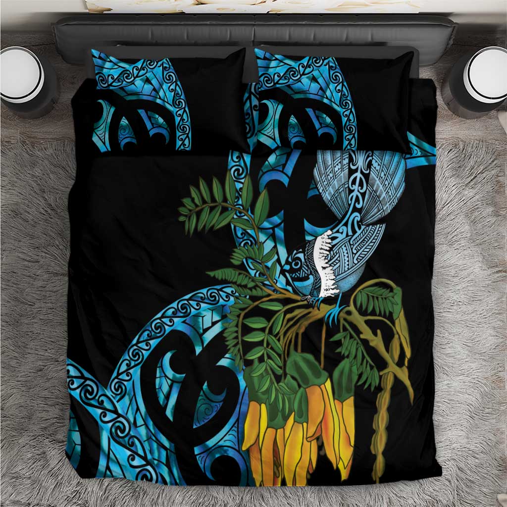 Turquoise New Zealand Kowhai And Piwakawaka Bedding Set Maori Ngaru Paua Shell LT14 Turquoise - Polynesian Pride