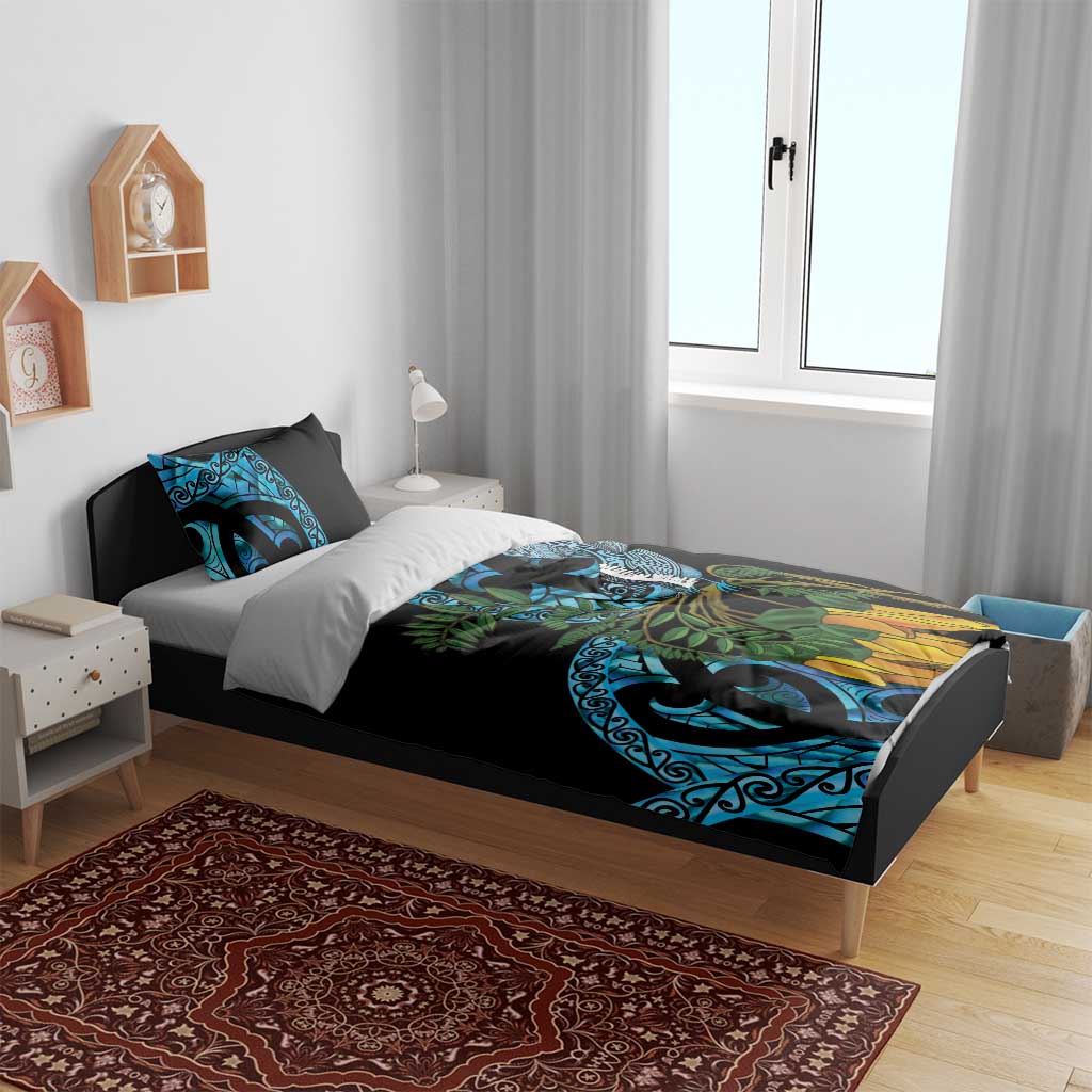 Turquoise New Zealand Kowhai And Piwakawaka Bedding Set Maori Ngaru Paua Shell LT14 - Polynesian Pride