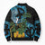 Turquoise New Zealand Kowhai And Piwakawaka Bomber Puffer Jacket Maori Ngaru Paua Shell - Polynesian Pride
