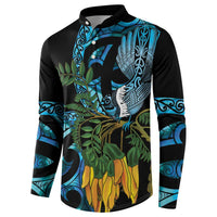 Turquoise New Zealand Kowhai And Piwakawaka Button Sweatshirt Maori Ngaru Paua Shell