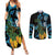 Turquoise New Zealand Kowhai And Piwakawaka Couples Matching Summer Maxi Dress and Long Sleeve Button Shirt Maori Ngaru Paua Shell