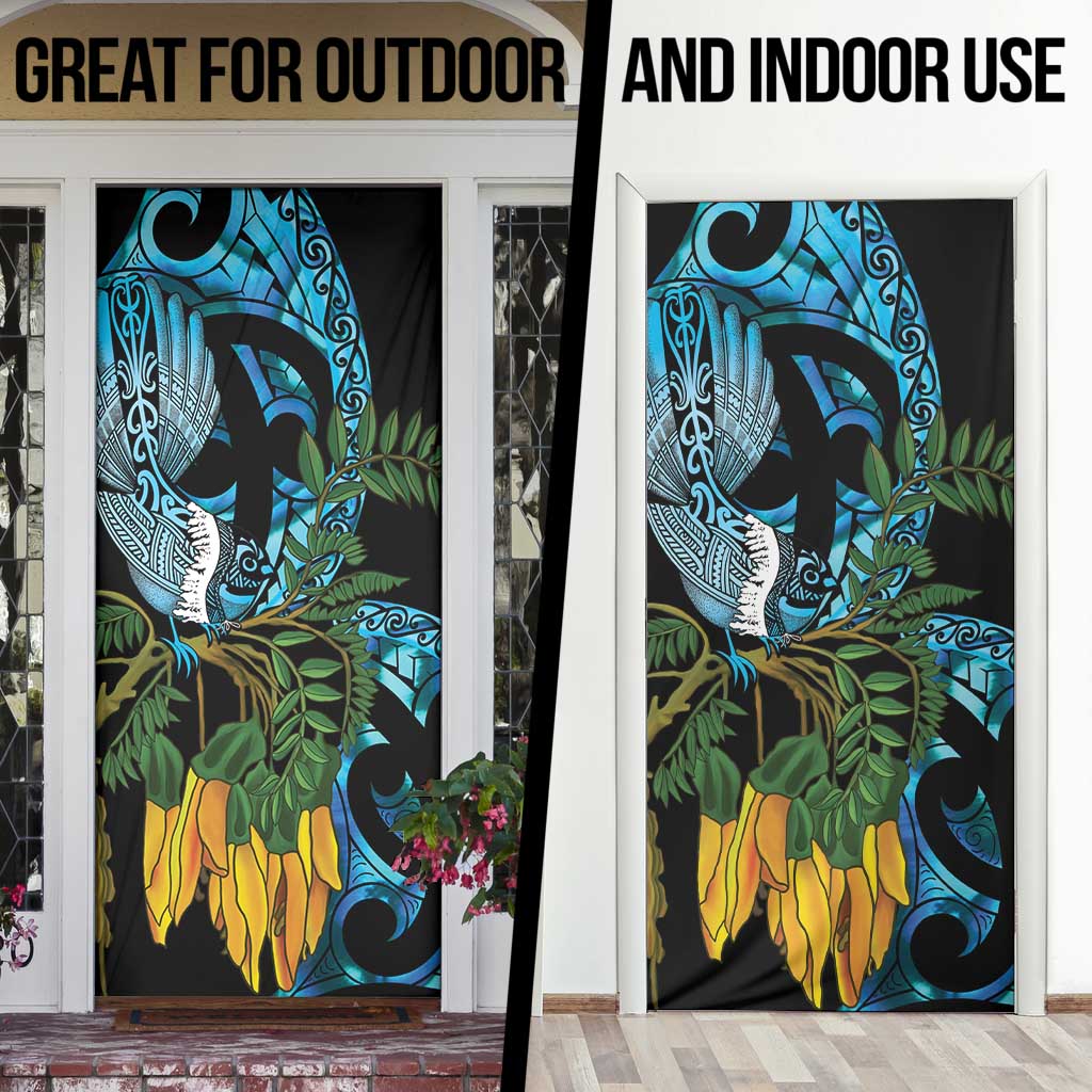 Turquoise New Zealand Kowhai And Piwakawaka Door Cover Maori Ngaru Paua Shell - Polynesian Pride