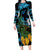 Turquoise New Zealand Kowhai And Piwakawaka Family Matching Long Sleeve Bodycon Dress and Hawaiian Shirt Maori Ngaru Paua Shell