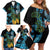 Turquoise New Zealand Kowhai And Piwakawaka Family Matching Off Shoulder Short Dress and Hawaiian Shirt Maori Ngaru Paua Shell