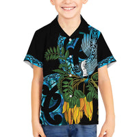 Turquoise New Zealand Kowhai And Piwakawaka Family Matching Off Shoulder Short Dress and Hawaiian Shirt Maori Ngaru Paua Shell