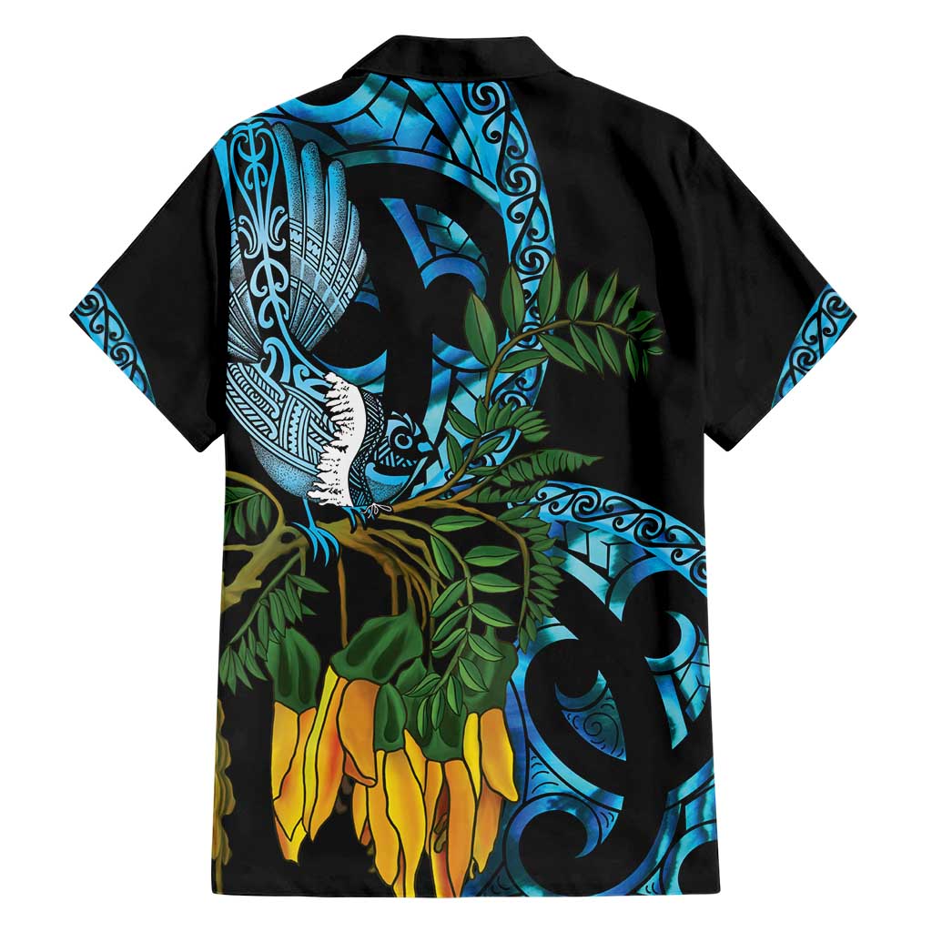 Turquoise New Zealand Kowhai And Piwakawaka Family Matching Short Sleeve Bodycon Dress and Hawaiian Shirt Maori Ngaru Paua Shell LT14 - Polynesian Pride