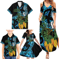 Turquoise New Zealand Kowhai And Piwakawaka Family Matching Summer Maxi Dress and Hawaiian Shirt Maori Ngaru Paua Shell
