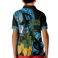Turquoise New Zealand Kowhai And Piwakawaka Kid Polo Shirt Maori Ngaru Paua Shell