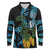 Turquoise New Zealand Kowhai And Piwakawaka Long Sleeve Polo Shirt Maori Ngaru Paua Shell