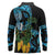 Turquoise New Zealand Kowhai And Piwakawaka Long Sleeve Polo Shirt Maori Ngaru Paua Shell