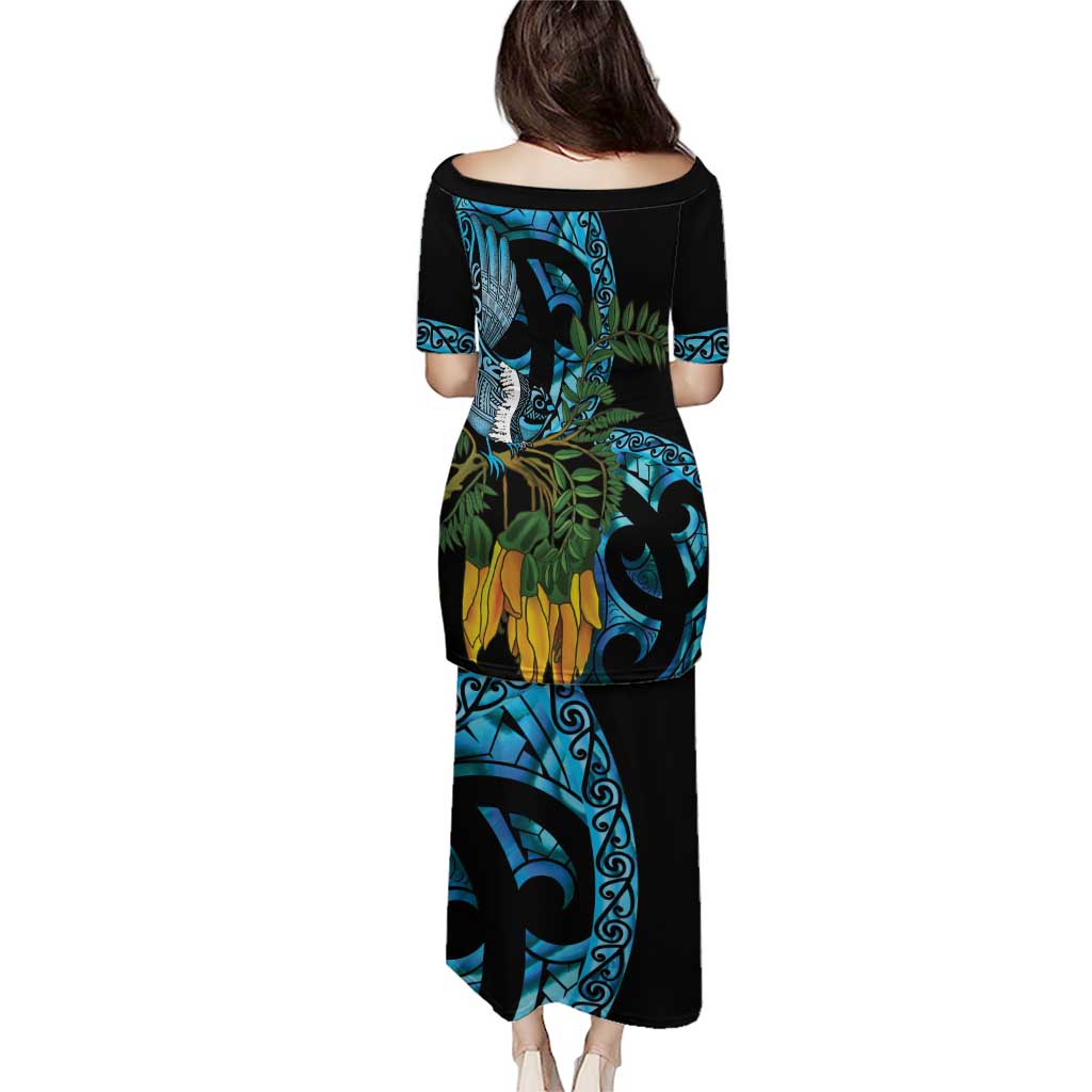 Turquoise New Zealand Kowhai And Piwakawaka Puletasi Maori Ngaru Paua Shell