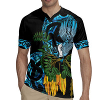 Turquoise New Zealand Kowhai And Piwakawaka Rugby Jersey Maori Ngaru Paua Shell