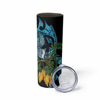 Turquoise New Zealand Kowhai And Piwakawaka Skinny Tumbler Maori Ngaru Paua Shell