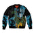 Turquoise New Zealand Kowhai And Piwakawaka Sleeve Zip Bomber Jacket Maori Ngaru Paua Shell