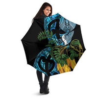 Turquoise New Zealand Kowhai And Piwakawaka Umbrella Maori Ngaru Paua Shell - Polynesian Pride